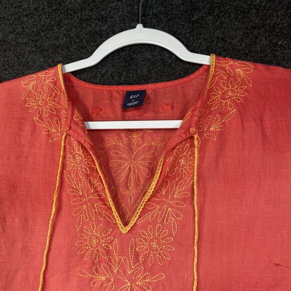 Vintage GAP Y2K Summer Linen Tunic Top Small Embroidered Coral NICE! - Picture 3 of 7